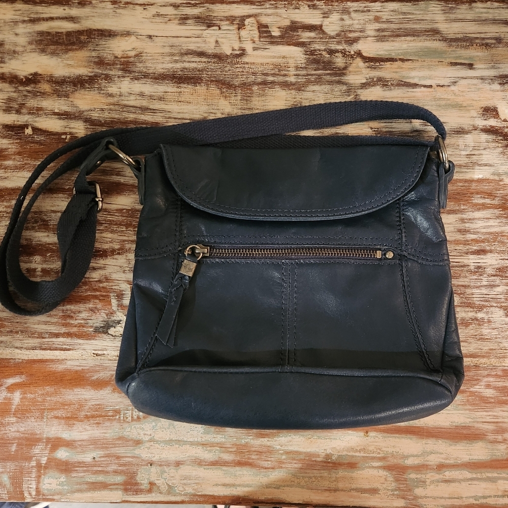 The Sak Leather Flap Crossbody Bag Navy Blue